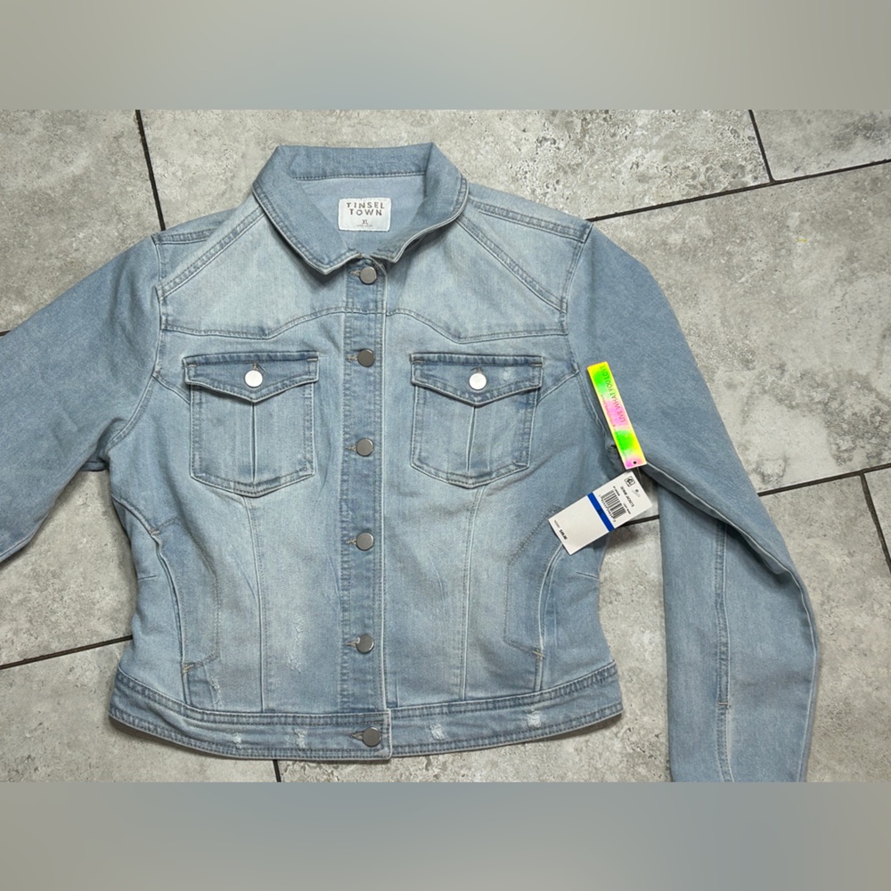 -Tinsel town distressed denim jacket.               -brand new w/tags